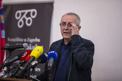 Zagreb, 11.03.2025 - Nezavisni sindikat znanosti i visokog obražava mobilizacijski sastanak članstva pred najavljeni štrajk. Na fotografiji Zrinko Turalija, Željko Stipić.foto HINA/ Daniel KASAP/ dk