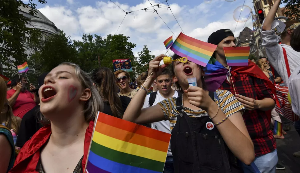 epa06871929 Participants attend the Budapest Pride march of the LGBT community in Budapest, Hungary, 07 July 2018. EPA/MARTON MONUS HUNGARY OUT