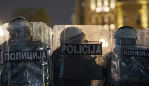 15.03.2025., Beograd, Srbija - Policijske snage rasporedjene na ulicama Beograda. Puno policije nalazi se u Pionirskom parku i ispred Skupstine Srbije. Photo: Dejan Rakita/PIXSELL