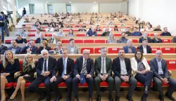 Osijek, 21. 03. 2025., FAZOS, Aula Magna, Svjetski metereološki dan, Svjetski dan voda, obilježavanje, Željko Vuković; Tomislav Bilandžić; Ivan Guttler; Krunoslav Zmaić; Jasenka Crnković; Josip MiletićSNIMIO BRUNO JOBST