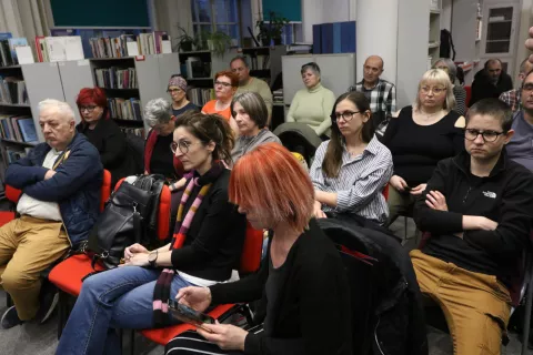 Osijek, 21. 03. 2025, Studijska čitaonica GISKO, tribina Udruge Adela - "Granice kućnog praga - što imamo a što nemamo pravo znati na suđenjima za nasilje nad ženama?" - povod ubojstvo Mihaele Berkak i presuda Smažilu.snimio GOJKO MITIĆ