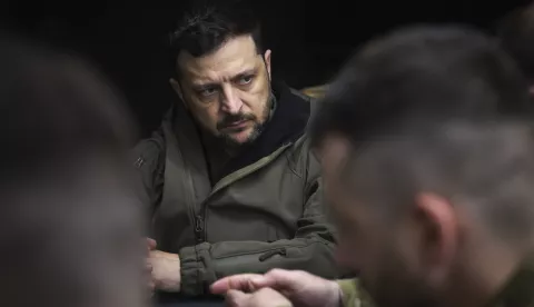 epa11981223 A handout picture made available by the Presidential Press Service shows Ukrainian President Volodymyr Zelensky meeting with commanders of the Ukrainian Armed Forces at an undisclosed location in the Donetsk region, Ukraine, 22 March 2025. Zelenskyy visited the command posts of the Pokrovsk tactical group and the 59th separate assault brigade of unmanned systems named after Yakiv Handziuk during his working visit to the Donetsk region amid the ongoing Russian invasion. EPA/PRESIDENTIAL PRESS SERVICE HANDOUT HANDOUT HANDOUT EDITORIAL USE ONLY/NO SALES