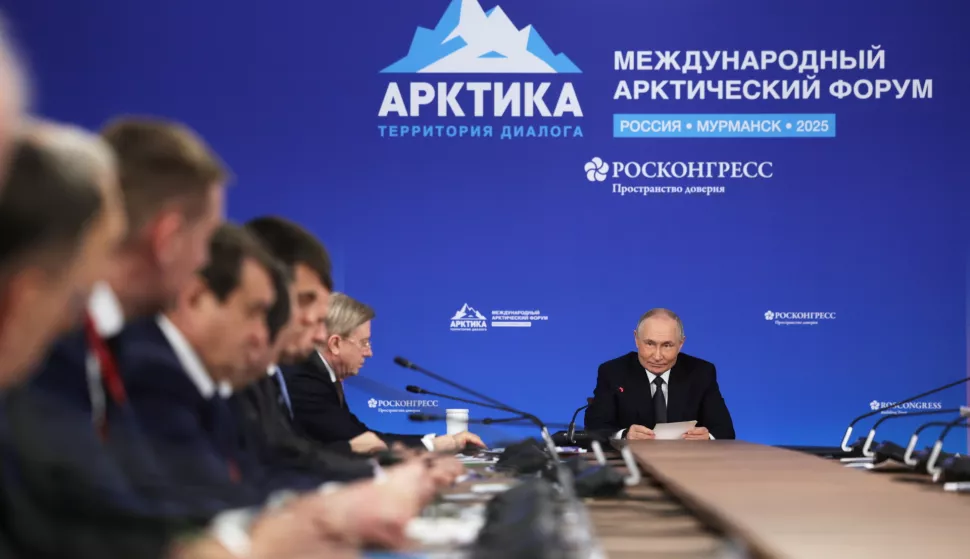 epa11992219 Russian President Vladimir Putin (R) attends a meeting on the development of the Russia's Arctic zone and the Arctic transport corridor, in Murmansk, Russia, 27 March 2025. EPA/GAVRIIL GRIGOROV/SPUTNIK/KREMLIN POOL MANDATORY CREDIT
