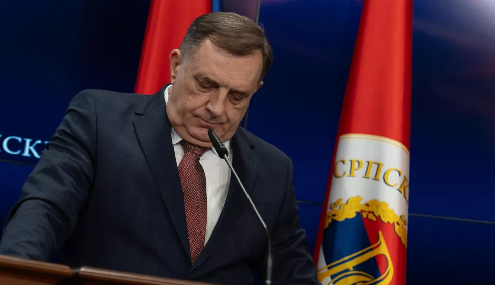 27.02.2025., Palata Republike, Banja Luka (BiH) - Predsjednik Republike Srpske Milorad Dodik i predsjedavajuca Predsjednistva BiH Zeljka Cvijanovic odrzali konferenciju za medije povodom trenutne krize u BiH nakon presude Dodiku pred Sudom BiH. Photo: Dejan Rakita/PIXSELL