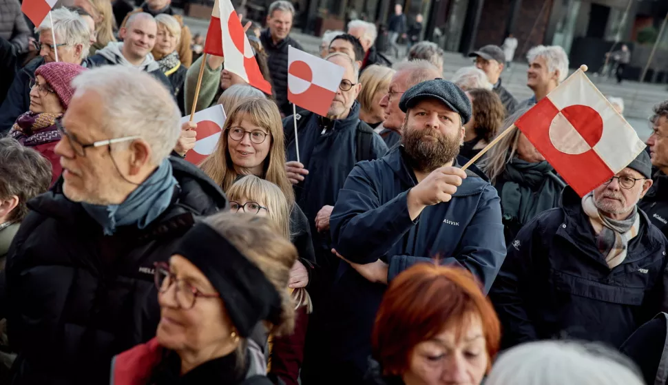 epa11995625 People participate in a cross-political support demonstration for Greenland and Greenlanders in front of Greenland's representation in Christianshavn, Copenhagen, Denmark, 28 March 2025. EPA/THOMAS TRAASDAHL DENMARK OUT