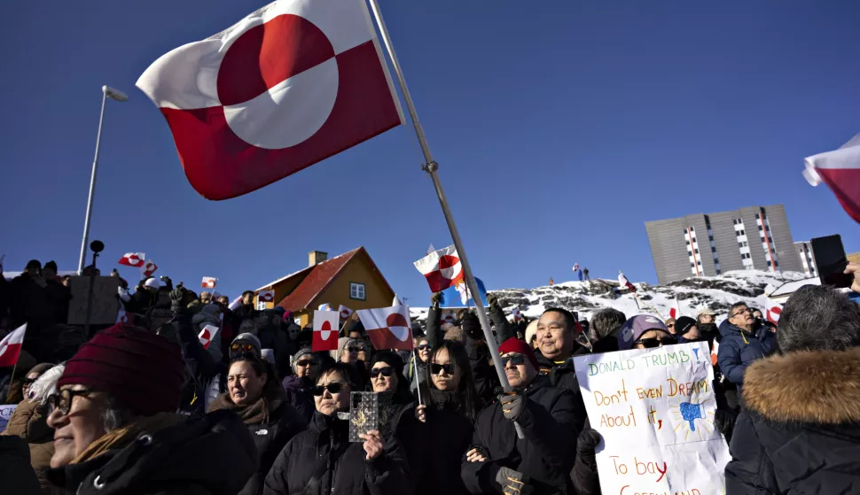 epa11966403 People take part in a demonstration in front of the US consulate in Nuuk, Greenland, on 15 March 2025, under the slogan 'Greenland belongs to the Greenlandic people'. EPA/CHRISTIAN KLINDT SOELBECK DENMARK OUT