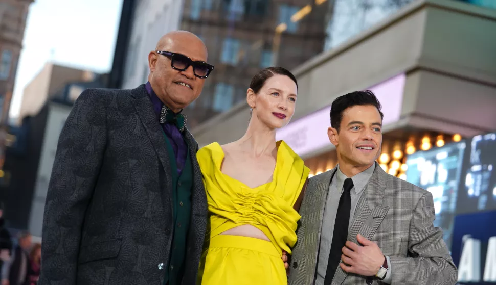 (left to right) Laurence Fishburne, Caitriona Balfe and Rami Malek attends the European premiere of The Amateur, at the Odeon Luxe, Leicester Square, London. Picture date: Monday March 31, 2025. Photo: Jordan Pettitt/PRESS ASSOCIATION