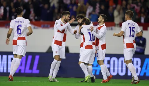 Split, 18.11.2024 - Utakmica Lige nacija između reprezentacija Hrvatske i Portugala na stadionu Poljud u Splitu. Na slici slavlje.foto HINA/ Damir SENČAR/ ds