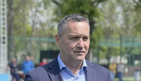 Osijek, 25. 04. 2023, Srednjoskolsko igraliste, otvorenje, novootvoreno igraliste, nogomet, umjetna trava, gradonacelnik Ivan Radic, predsjednik HNS - Marijan KusticSNIMIO BRUNO JOBST