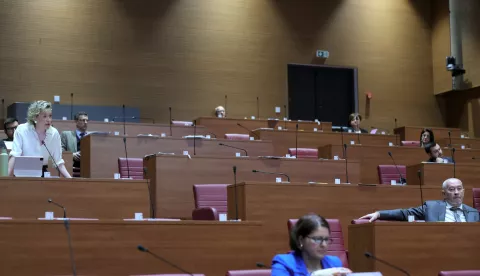 Zagreb.3.4.2025.- Nastavak 5. sjednice Hrvatskoga sabora.Na slici Ivana Kekin i Predrag Mišić. foto HINA/ Tomislav Pavlek/ tp