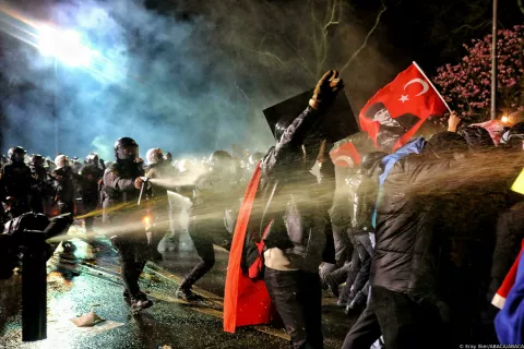 Riot police clashed with Protesters in Istanbul, Turkey, on March 23, 2025. Police intervened with TOMAs, pepper spray and rubber bullets to control the protests. While there were tense moments between protesters and security forces. Since March 19, mass protests have erupted across Turkey over the jailing of Istanbul's opposition mayor Ekrem Imamoglu. Seen as a key rival to President Erdogan, Imamoglu was removed from office and imprisoned in a case his supporters call a political coup. Photo by Ilker Eray/ABACAPRESS.COM Photo: Eray Ilker/ABACA/ABACA