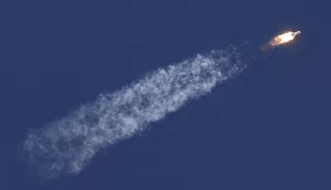 epa12017138 The Soyuz-2.1a booster rocket with the Soyuz MS-27 spacecraft lifts off from the launch pad at the Baikonur Cosmodrome, Kazakhstan, 08 April 2025. The rocket is carrying crew members Roscosmos cosmonauts Commander Sergey Ryzhikov, Flight Engineer Alexey Zubritsky, and NASA astronaut Flight Engineer Jonny Kim to the International Space Station (ISS). EPA/YURI KOCHETKOV