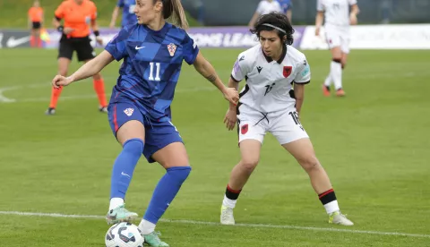 Zagreb, 08.04.2025. - Susret 4. kola skupine B4 Lige nacija za nogometašice između Hrvatske i Albanije. Na fotografiji Ivana Slipčević, Ilarija Zarka.foto HINA/ Admir BULJUBAŠIĆ/ abu