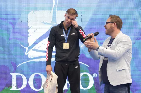 Osijek, 13. 04. 2025., Dvorana Gradski vrt, DOBRO World Cup, DOBRO World Cup 2025, finale, finale nedjelja, preskok, Aurel BenovićSNIMIO BRUNO JOBST