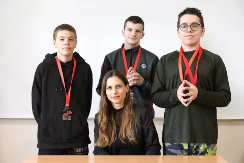 Osijek, 14. 04. 2025., OŠ Ljudevita Gaja, djeca s poteškoćama u razvoju, sport, Poreč, Hrvatski sportski savez, natjecanje, Miloš Katić, Boris Markulin, Dorian Pavlović, Aleksandra Gvozdanović DebeljakSNIMIO BRUNO JOBST