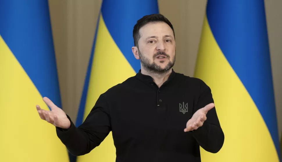 epa11958504 Ukrainian President Volodymyr Zelensky speaks at a press conference in Kyiv, Ukraine, 12 March 2025. President Zelensky informed journalists about the results of the US-Ukrainian talks in Jeddah, Saudi Arabia. EPA/STRINGER