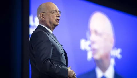epa07308690 German Klaus Schwab, Founder and WEF Executive Chairman, speaks during a plenary session in the Congress Hall on the first day of the 49th annual meeting of the World Economic Forum (WEF) in Davos, Switzerland, 22 January 2019. The meeting brings together entrepreneurs, scientists, corporate and political leaders in Davos under the topic 'Globalization 4.0' from 22 to 25 January 2019. EPA/GIAN EHRENZELLER