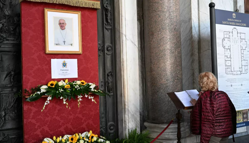 People queue to sign the book of condolences for Pope Francis at the basilica Santa Maria Maggiore, where Pope Francis wants to be buried, in Rome, Italy on April 21, 2025 following the announcement of Pope Francis' death in the morning. Photo by Eric Vandeville/ABACAPRESS.COM Photo: Vandeville Eric/ABACA/ABACA