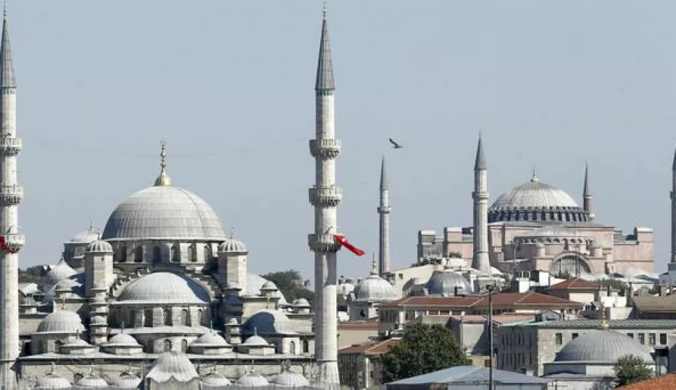 epa05435081 A general view Yeni Mosque (L) and Hagia Sophia (R) Eminonu district in Istanbul, Turkey, 21 July 2016. Turkish President Recep Tayyip Erdogan has declared a three-month state of emergency and caused the dismissal of 50,000 workers and the arrest of 8,000 people after the 15 July failed coup attempt. At least 290 people were killed and almost 1,500 injured amid violent clashes on 15 July as certain military factions attempted to stage a coup d'etat. The UN and various governments and organizations have urged Turkey to uphold the rule of law and to defend human rights. EPA/SEDAT SUNA