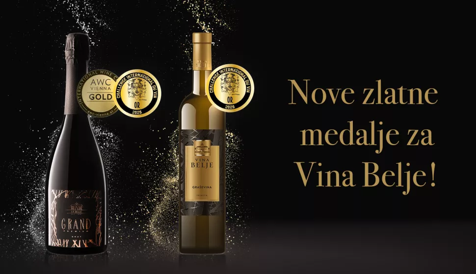 BELI MANASTIRKolekcija ovogodišnjih nagrada Vina Belje bogatija je za dvije nove zlatne medalje - za pjenušac La Belle Grand s ocjenjivanja AWC Vienna i Challenge International du Vin te za zlatnu medalju za premium graševinu berbe 2024. s ocjenjivanja Challenge International du Vin, priopćuju iz Vina Belje.travanj 2025.