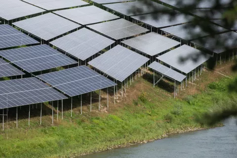 Slovenija Prepolje 03.10.2022, 03.oktober 2022Solarna elektrarna na bregu reke Drave poleg hidroelektrarne Zalatoličje, sočna energija elektrika solarni paneli, posel Photo: Milos Vujinovic/F.A. BOBO