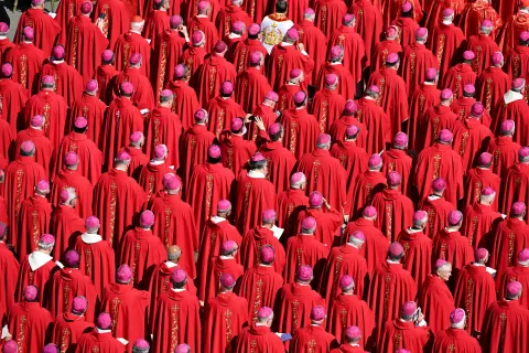 epa12055832 Cardinals attend the funeral Mass of Pope Francis in the courtyard of St. Peter's Basilica in Vatican City, 26 April 2025. Pope Francis passed away on Easter Monday, 21 April 2025, at the age of 88. EPA/DAREK DELMANOWICZ POLAND OUT