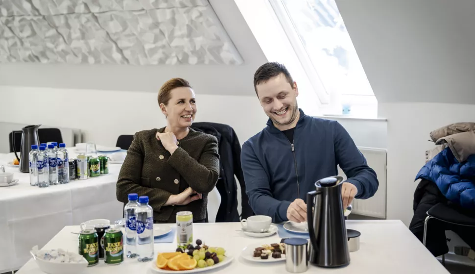 epa12006448 Prime Minister Mette Frederiksen (L) visits Greenland Business, Greenland's largest business organization, together with the newly elected Head of Government, Jens-Frederik Nielsen (R) in Nuuk, Greenland, 02 April 2025. The Prime Minister is visiting Greenland's capital Nuuk until 04 April. EPA/Mads Claus Rasmussen DENMARK OUT