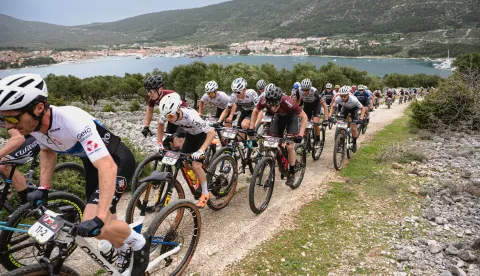 S2: Riders/Teams racing through the technical coastal trails and narrow streets of Cres during the Stage 2 of the 2025 4Islands Epic, Cres, Croatia on the 17 April 2025.Photo by Dunja Dopsaj/4Islands Epic.