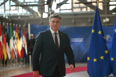 Andrej Plenkovic PM Croatia arriving to Consilium building in Brussels, Belgium on March 20, 2025. EU leaders are meeting in Brussels to discuss Ukraine and the next steps on defence. The next multiannual financial framework, budget, migration, the latest developments in the Middle East on the agenda. (Photo by Aleksy Witwicki/Sipa USA) Photo: Aleksy Witwicki/SIPA USA