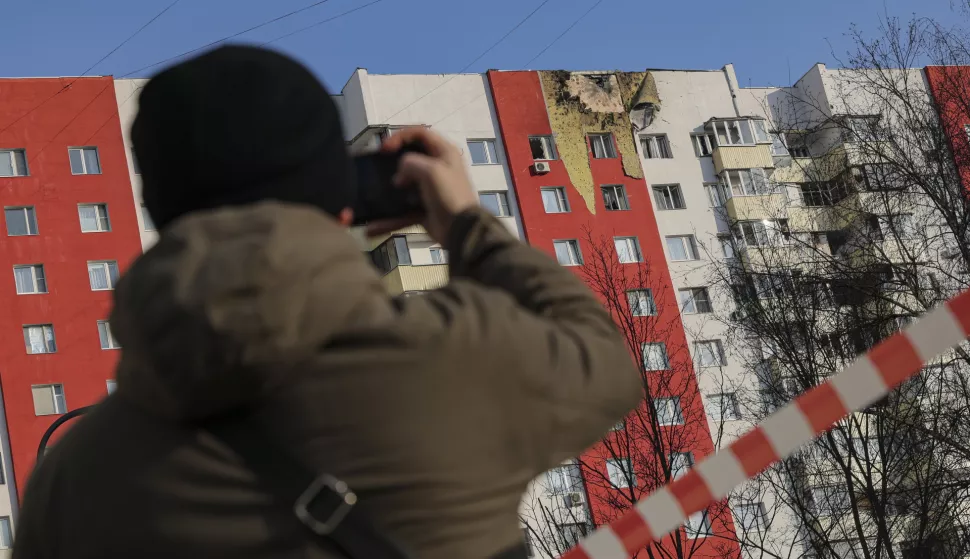 epa11954898 A view of a damaged apartment building following a Ukrainian drone attack in Moscow, Russia, 11 March 2025. According to the Russian Ministry of Defense 337 drones were intercepted and destroyed including 91 drones over the Moscow region. EPA/MAXIM SHIPENKOV