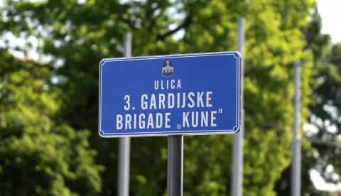 Osijek, 28. 04. 2025., Ulica 3. gardijske brigade "Kune", otkrivanje ploče ulice, novo ime ulice, svečanostSNIMIO BRUNO JOBST