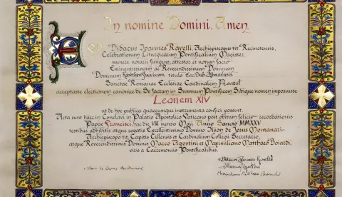 epa12086486 A handout picture provided by the Vatican Media on 09 May 2025 shows a document of the acceptance of the Roman Pontiff and the name he assumed, drawn up by the Master of Pontifical Liturgical Celebrations acting as notary. EPA/VATICAN MEDIA HANDOUT HANDOUT EDITORIAL USE ONLY/NO SALESHANDOUT EDITORIAL USE ONLY/NO SALES
