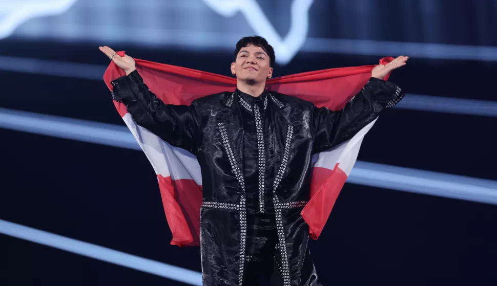 17 May 2025, Switzerland, Basel: JJ from Austria takes to the stage of the St. Jakobshalle for the opening of the final of the 69th Eurovision Song Contest (ESC 2025). Photo: Jens B?ttner/dpa Photo: Jens B?ttner/DPA