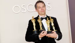Sean Baker poses backstage with his Oscars® during the live ABC Telecast of the 97th Oscars® at Dolby® Theatre at Ovation Hollywood on Sunday, March 2, 2025.
