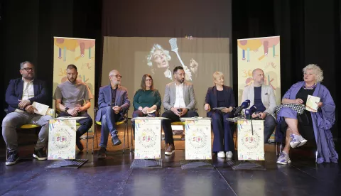 Osijek, 22. 05. 2025., Dječje kazalište, press, konferencija za medije, energetska obnova, 30. SLUK, novi murali, Tomislav Hršak; Mario Kovač; Ivica Lučić; Ivana Sudić; Josip Jukić; Vladimir Ham; Helena Sablić Tomić SNIMIO BRUNO JOBST