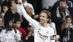 epa11918684 Real Madrid's Luka Modric celebrates after scoring the 1-0 lead during the Spanish LaLiga soccer match between Real Madrid and Girona FC, in Madrid, Spain, 23 February 2025. EPA/SERGIO PEREZ