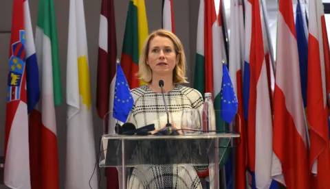 epa12125674 EU High Representative for Foreign Affairs and Security Policy Kaja Kallas holds a press conference in Belgrade, Serbia, 22 May 2025. Kallas is on an official visit to Serbia. EPA/ANDREJ CUKIC