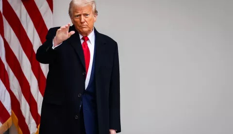 President Donald Trump walks back to the Oval Office after signing new reciprocal tariffs during a ?Liberation Day? event in the Rose Garden at the White House on April 2, 2025 in Washington, D.C. Today?s tariffs are just the most recent moves that President Trump has taken in this new trade war since returning to the White House less that three months ago. (Photo by Samuel Corum/Sipa USA) Photo: Sipa USA/SIPA USA