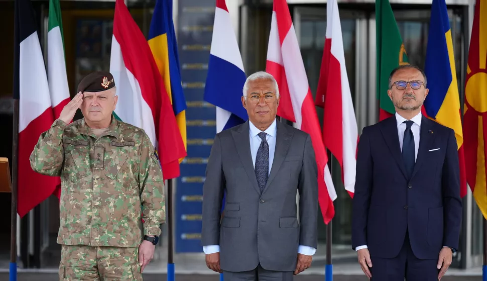 epa12096560 The President of the European Council, Antonio Costa (C), inspects the troops at the European Union Force (EUFOR) permanent Multinational Battalion base in Butmir, accompanied by the EU Ambassador to Bosnia and Herzegovina, Luigi Soreca (L), and the EUFOR Commander in Bosnia and Herzegovina, Major General Florin-Marian Barbu (R), in Sarajevo, Bosnia and Herzegovina, 13 May 2025. Costa is on an official visit to Bosnia and Herzegovina. EPA/NIDAL SALJIC