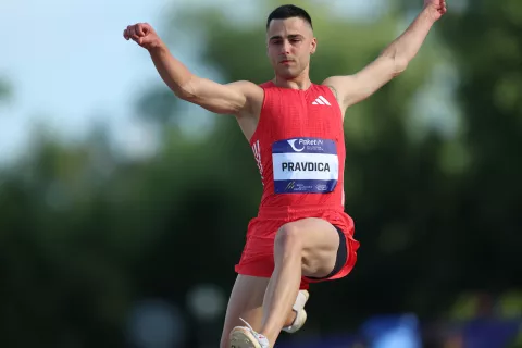 Zagreb, 24.05.2025 - 75. Han?ekovi? memorijal,skok u dalj,mu?ki. Na slici Filip Pravdica (CRO). foto HINA/ Damir SEN?AR/ ik