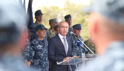 30.08.2019., Split - Svecani ispracaj 2. hrvatskog kontingenta u NATO operaciju potpore miru Sea Guardian u Sredozemlju, koji cini brod Hrvatske ratne mornarice RTOP-42 "Dubrovnik" i posada, odrzan je ispred sidrista u vojarni "Admiral flote Sveto Letica-Barba" u Splitu. Ministar obrane Damir Krsticevic. Photo: Ivo Cagalj/PIXSELL