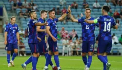06.06.2025., stadion Algarve, Faro-Loule, Portugal - Kvalifikacije za FIFA Svjetsko nogometno prvenstvo 2026., skupina L, Gibraltar - Hrvatska. Andrej Kramaric, Luka Sucic, Franjo Ivanovic, Mario Pasalic i Ivan Perisic