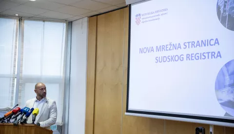 Zagreb, 16.6.2025 - Ministar pravosuđa Damir Habijan je na konferenciji za novinare predstavio novu stranicu sudskog registra.Foto Hina/ Dario GRZELJ/ dag