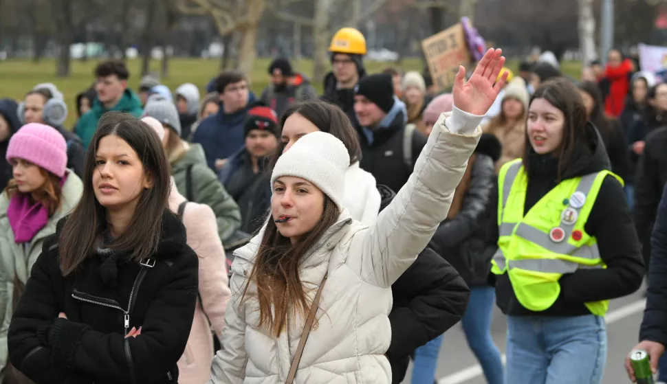 12, February, 2025, Belgrade - Students of technical faculties and programmers met at the Palace of Serbia and, after paying their respects to the victims in Novi Sad, briefly made a noise. Photo: R.Z./ATAImages12, februar, 2025, Beograd - Kod Palate Srbija sastali su se studenti tehnickih fakulteta i programeri koji su posle odavanja poste nastradalima u Novom Sadu, na kratko pravili buku. Photo: R.Z./ATAImages Photo: R.Z./ATAImages/PIXSELL