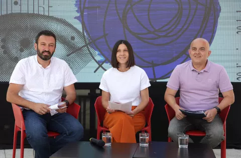 Osijek, 23. 06. 2025., Trg Vatroslava Lisinskog, predstavljanje programa OLJK; OLJK 2025; OLJK; press; konferencija za medije; Josip Jukić; Ana Marić Laušin; Dražen Alerić SNIMIO BRUNO JOBST