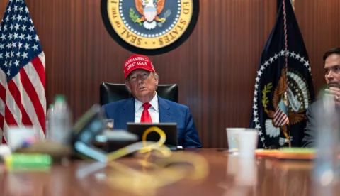 epa12190408 A handout photo made available by the White House shows US President Donald Trump in the Situation Room of the White House in Washington, DC, USA, 21 June 2025. Later in the day, President Trump spoke to the nation about the US bombing of nuclear sites at three places in Iran: Fordow, Natanz and Esfahan. EPA/WHITE HOUSE/HANDOUT EDITORIAL USE ONLY/NO SALESHANDOUT EDITORIAL USE ONLY/NO SALES