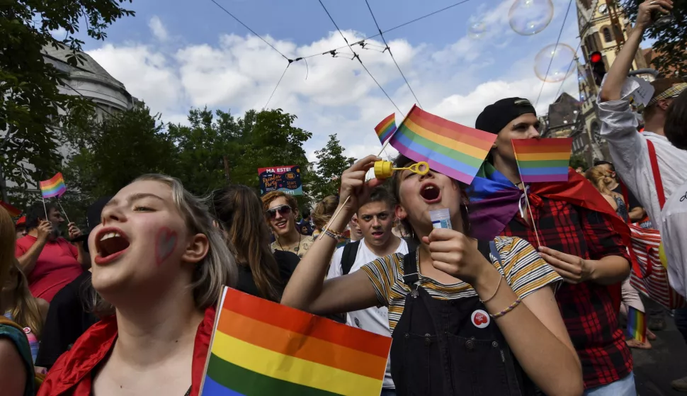epa06871929 Participants attend the Budapest Pride march of the LGBT community in Budapest, Hungary, 07 July 2018. EPA/MARTON MONUS HUNGARY OUT