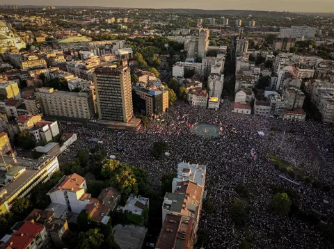 28, June, 2025, Belgrade - A student protest "See you on Vidovdan" is being held at Slavija Square. Photo: Antonio Ahel/ATAImages 28, jun, 2025, Beograd - Na Trgu Slavija se odrzava studentski protest "Vidimo se na Vidovdan". Photo: Antonio Ahel/PIXSELL