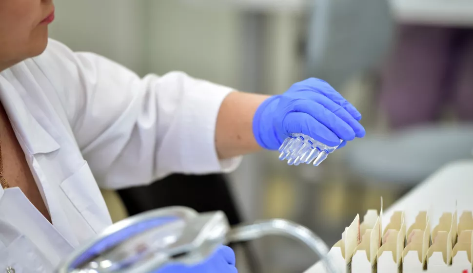Production of vaccines at JSC Vector-BiAlgam in the science city of Koltsovo, Novosibirsk Region. Ampoules with vaccine "Algavak" for the prevention of viral hepatitis A.31.05.2023 Russia, NovosibirskPhoto credit: Vlad Nekrasov/Kommersant/Sipa USA Photo: Kommersant Photo Agency/SIPA USA