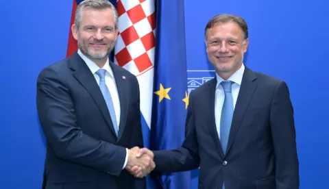 Zagreb, 01.07.2025. - Predsjednik Hrvatskoga sabora Gordan Jandroković primio je predsjednika Slovačke Republike Petera Pellegrinija koji boravi u službenom posjetu Republici Hrvatskoj. foto HINA/ Hrvatski sabor/ tm